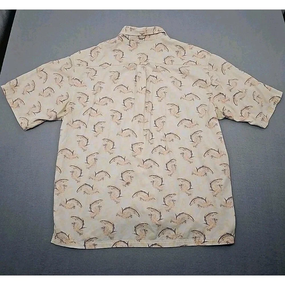 Columbia Shirt M Marlin Fish Print Short Sleeve‎ Button Down Pocket Outdoors